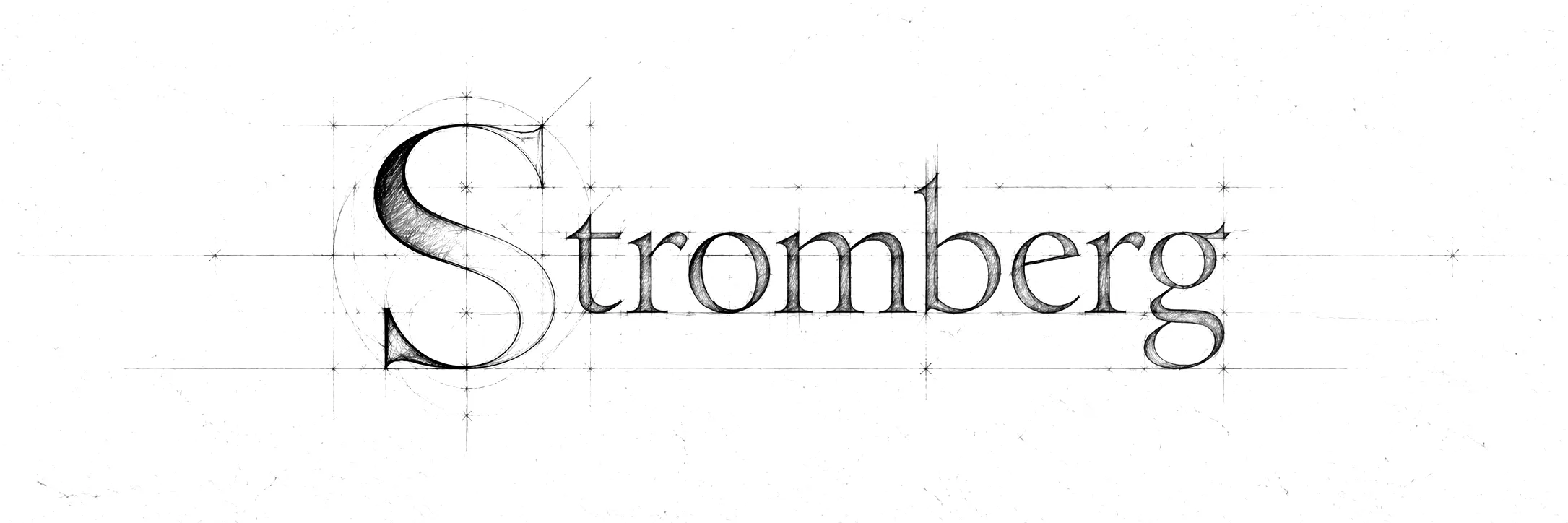 Pencil construction drawing of the Stromberg wordmark